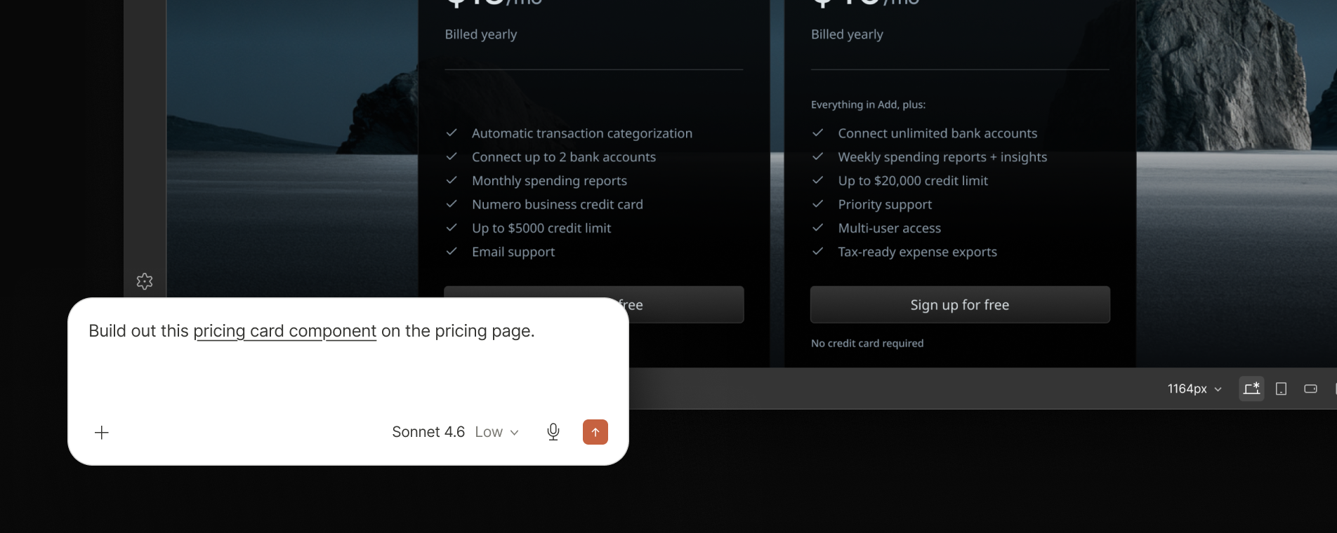 Un agente de IA construyendo un componente de pricing en Ship Studio